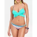 Cheeky Spaghetti Strap Geometric Bikini Set For Women - ake Blue