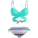 Cheeky Spaghetti Strap Geometric Bikini Set For Women - ake Blue