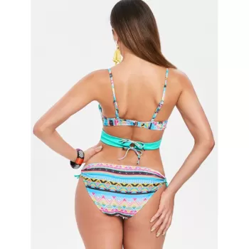 Cheeky Spaghetti Strap Geometric Bikini Set For Women - ake Blue