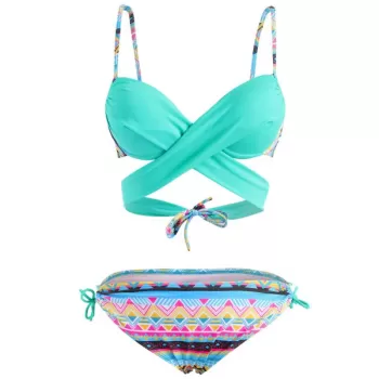Cheeky Spaghetti Strap Geometric Bikini Set For Women - ake Blue
