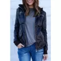 Chic Hooded Solid Color Detachable Sleeve Faux Leather Jacket For Women - Coffee