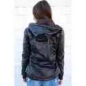 Chic Hooded Solid Color Detachable Sleeve Faux Leather Jacket For Women - Coffee