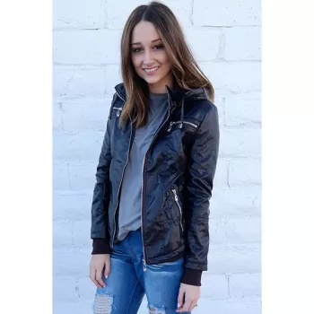 Chic Hooded Solid Color Detachable Sleeve Faux Leather Jacket For Women - Coffee