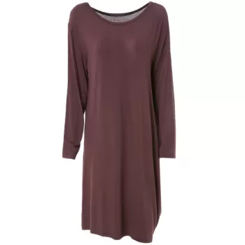 Chic Solid Color Skew Neck Long Sleeve Loose Dress For Women - Dun