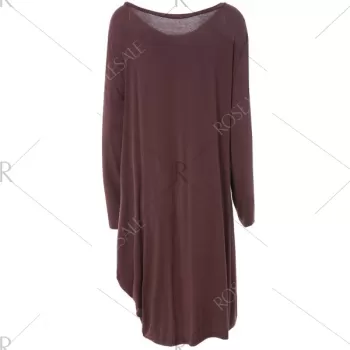 Chic Solid Color Skew Neck Long Sleeve Loose Dress For Women - Dun
