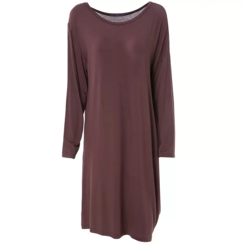 Chic Solid Color Skew Neck Long Sleeve Loose Dress For Women - Dun