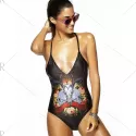 Chic paghetti trap Animal Print Criss-Cross Backless Women's wimwear - Black