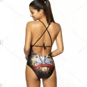 Chic paghetti trap Animal Print Criss-Cross Backless Women's wimwear - Black