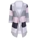 Chic triped Collarless 3/4 leeve Irregular Asymmetric Cardigan For Women - Gray