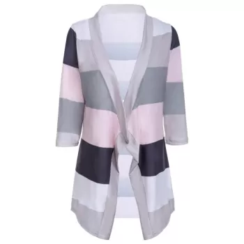 Chic triped Collarless 3/4 leeve Irregular Asymmetric Cardigan For Women - Gray