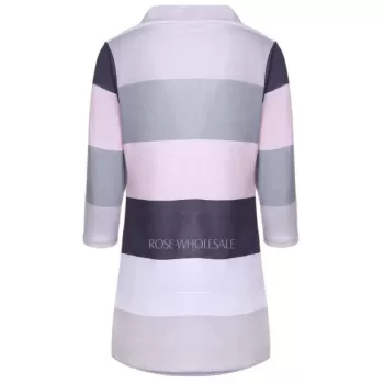 Chic triped Collarless 3/4 leeve Irregular Asymmetric Cardigan For Women - Gray