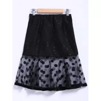 Chic Style Organza Splicing Polka Dot Print Ruffles Black Women's Skirt - Black