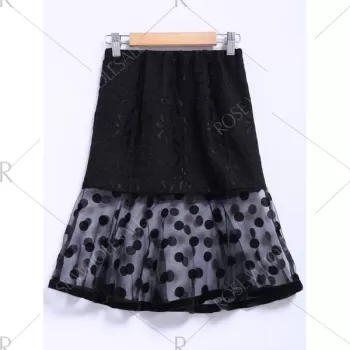 Chic Style Organza Splicing Polka Dot Print Ruffles Black Women's Skirt - Black