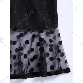Chic Style Organza Splicing Polka Dot Print Ruffles Black Women's Skirt - Black