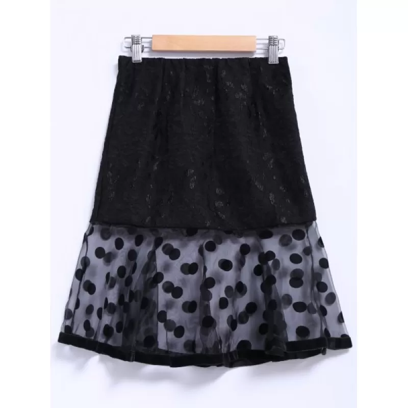 Chic Style Organza Splicing Polka Dot Print Ruffles Black Women's Skirt - Black