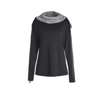 Chic Turtle Neck Long leeve pliced Women's weatshirt - Black