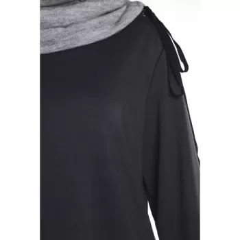 Chic Turtle Neck Long leeve pliced Women's weatshirt - Black