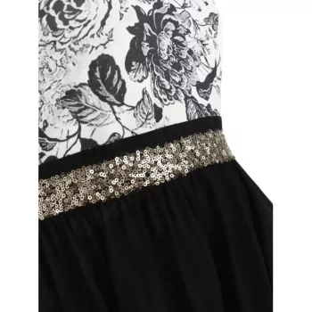 Chiffon Panel equin Waist High Low Dress - Black