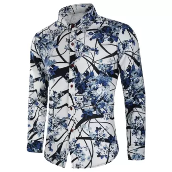 Chinese Painting Flowers Print Casual Shirt -