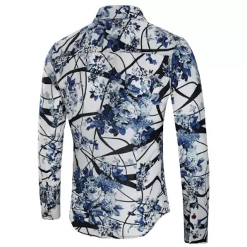 Chinese Painting Flowers Print Casual Shirt -