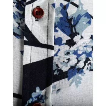 Chinese Painting Flowers Print Casual Shirt -