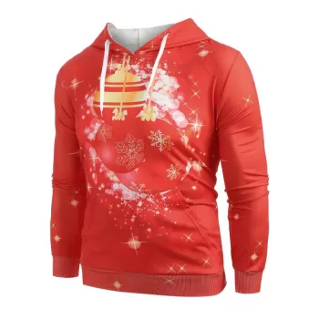 Christmas Ball Print Pullover Hoodie - Red