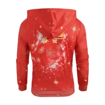 Christmas Ball Print Pullover Hoodie - Red