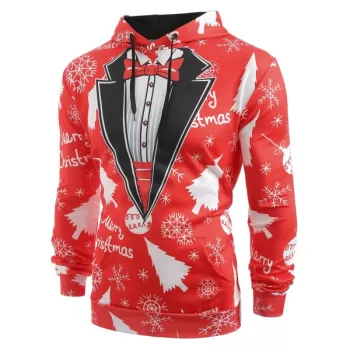 Christmas Baubles Snowflakes Printed Casual Hoodie - Chestnut Red