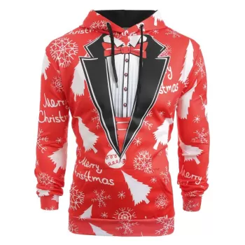 Christmas Baubles Snowflakes Printed Casual Hoodie - Chestnut Red