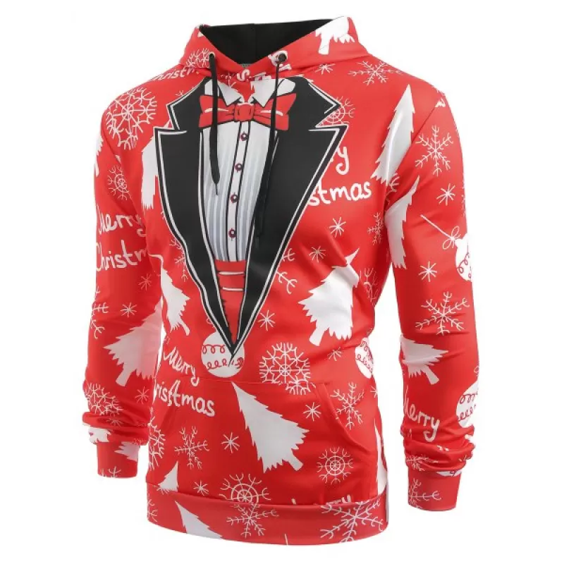 Christmas Baubles Snowflakes Printed Casual Hoodie - Chestnut Red