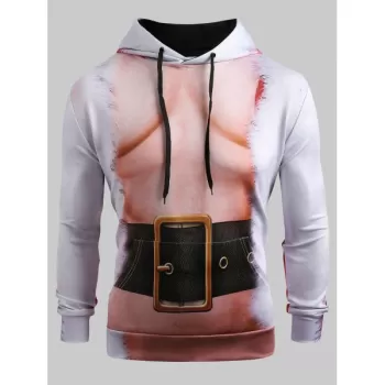 Christmas Belt Naked Belly Print Drawstring Hoodie -