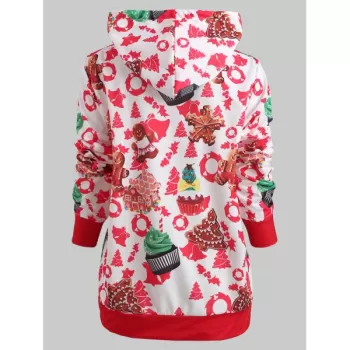 Christmas Cake Print Pullover Hoodie -