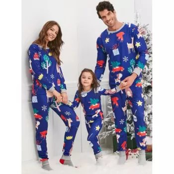 Christmas Cartoon Animal Print Family Pajama Sets - Blue Dad
