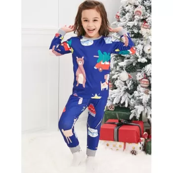 Christmas Cartoon Animal Print Family Pajama Sets - Blue Dad