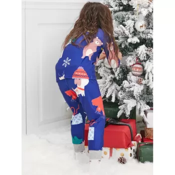 Christmas Cartoon Animal Print Family Pajama Sets - Blue Dad