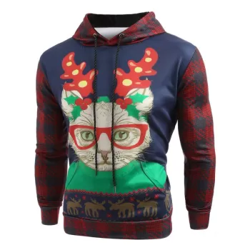 Christmas Cat Print Pullover Hoodie -