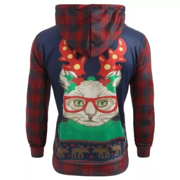 Christmas Cat Print Pullover Hoodie -