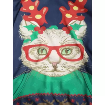 Christmas Cat Print Pullover Hoodie -