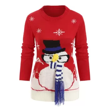 Christmas Crew Neck Pullover Sweater - Red One