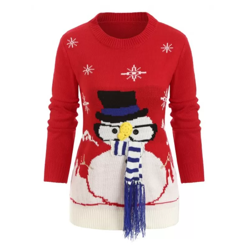 Christmas Crew Neck Pullover Sweater - Red One