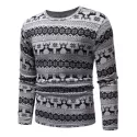 Christmas Deer Floral Print Pullover Shirt - Gray