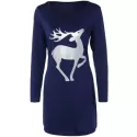 Christmas Deer Patched Fitted T-hirt Dress - Cadetblue