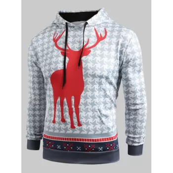Christmas Deer Pattern Kangaroo Pocket Hoodie -