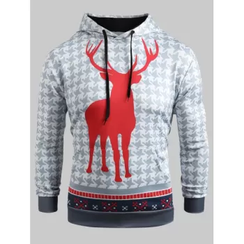 Christmas Deer Pattern Kangaroo Pocket Hoodie -