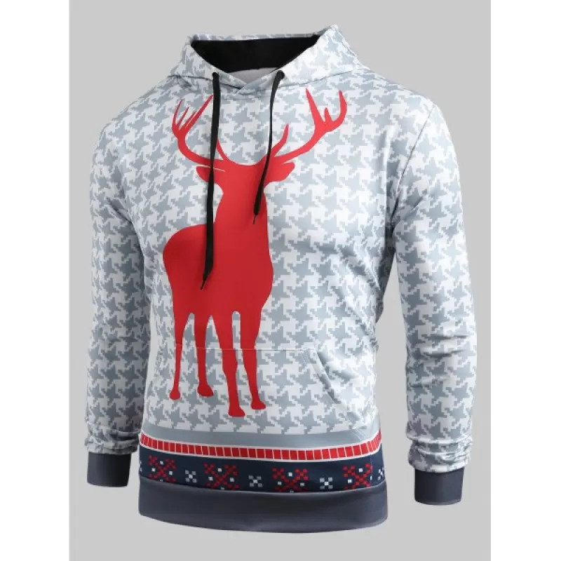 Christmas Deer Pattern Kangaroo Pocket Hoodie -