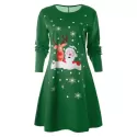Christmas Deer Pattern Swing Dress - Green