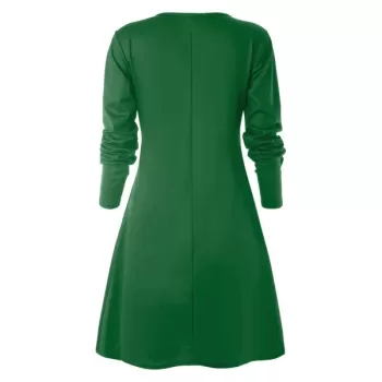 Christmas Deer Pattern Swing Dress - Green