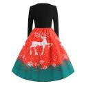 Christmas Elk Print Fit and Flare Dress - ava Red