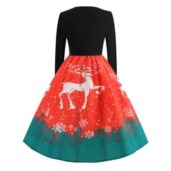 Christmas Elk Print Fit and Flare Dress - ava Red