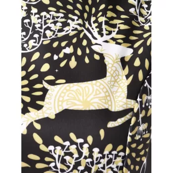 Christmas Elk Print High Waist Swing Dress - Black